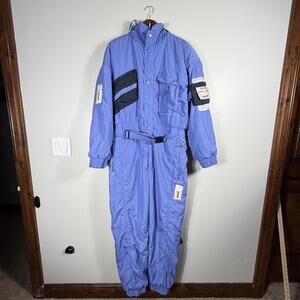 Bogner Thermo System Vintage Insulated One Piece Ski Suit Snowsuit Blue RECCO 44
